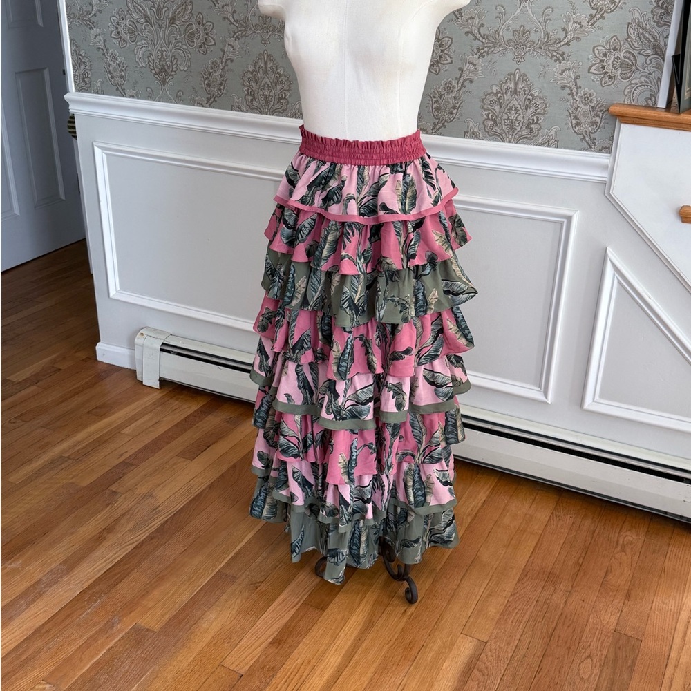 Floral Tiered Maxi Skirt - Pink and Green